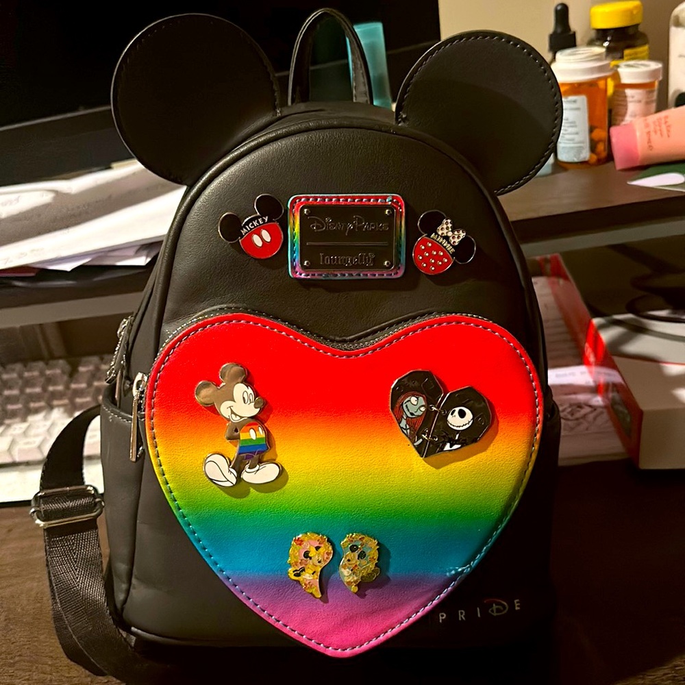 Disney lounge fly Pride bag (with Disney park pins)